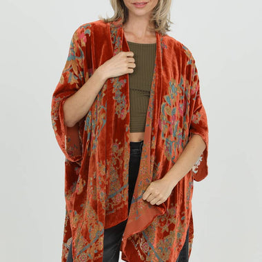 X2EC7-BW82 BURNOUT VELVET KIMONO - The Elevated Hippie