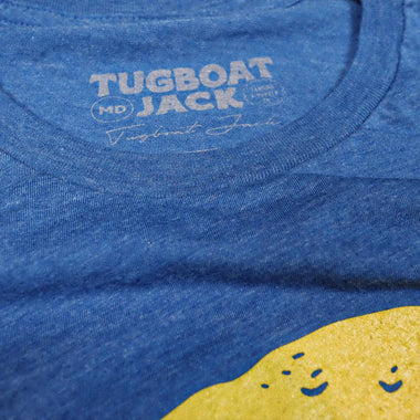 Moon Man Graphic Tee – Unisex Royal Blue Triblend T-Shirt – Cosmic Wisdom Print - The Elevated Hippie