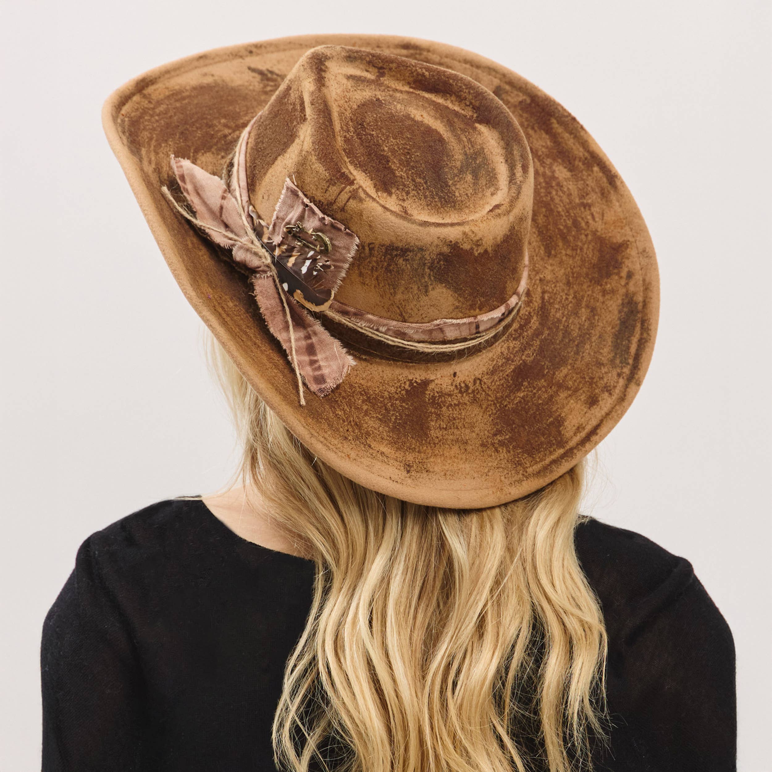 Rustic Cowgirl Feather and Band Fedora Hat boho clothing, festival outfit, hippie style apparel | Elevated Hippie