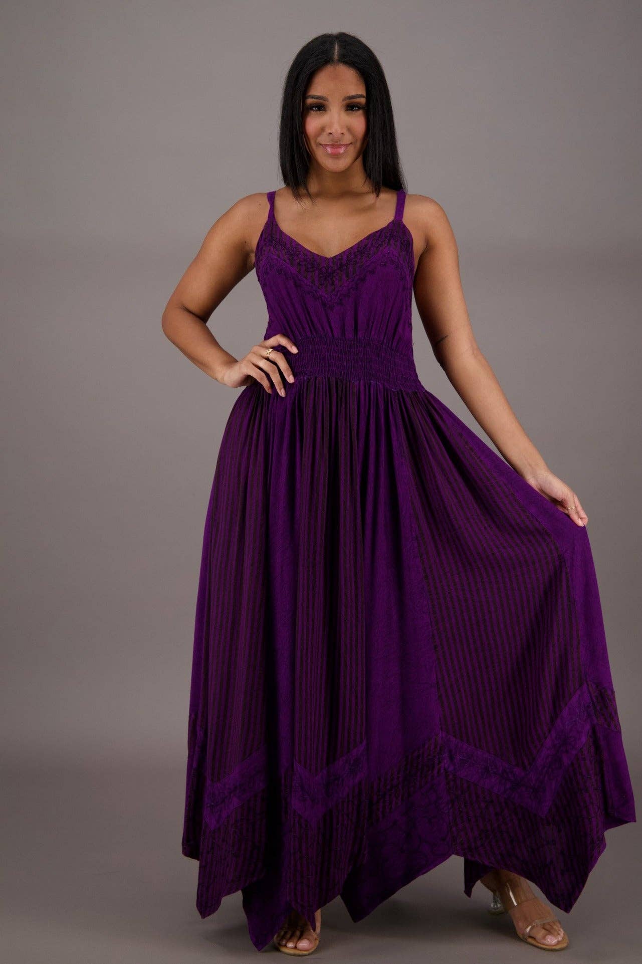 Regal Flair Acid Wash Maxi Dress ADL-24339 boho clothing, festival outfit, hippie style apparel | Elevated Hippie