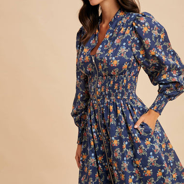 ZIPPERED FLORAL MINI DRESS - The Elevated Hippie