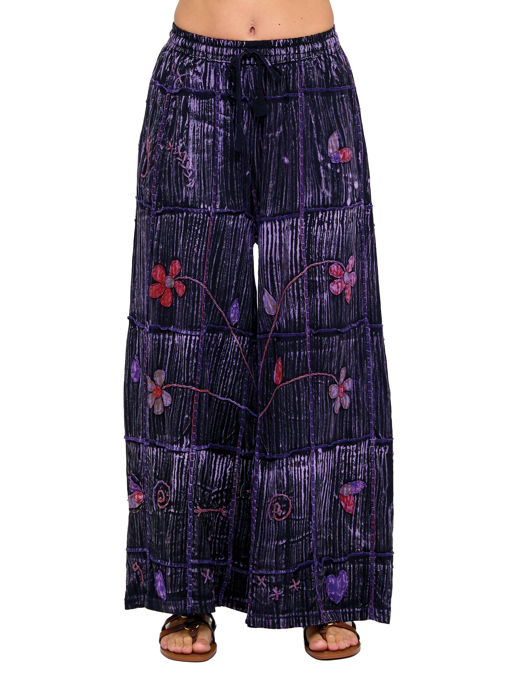 Brushed Tie Dye Hand Embroidered Floral Pants boho clothing, festival outfit, hippie style apparel | Elevated Hippie
