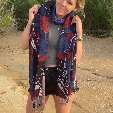 Forever Grateful Pashmina – Handcrafted Festival Fashion, Unique Artwork by Melanie & Justin Chamberlain, Double Ply Viscose Acrylic Scarf - The Elevated Hippie