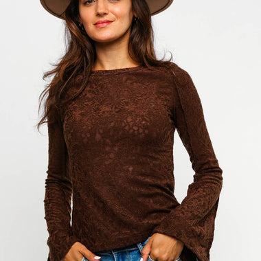 PLUS SIZE BELL SLEEVE FLORAL JACQUARD KNIT TOP - The Elevated Hippie