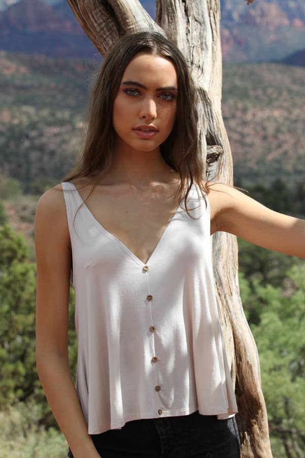 X2T72-ASIS V NECK SWINGY TANK TOP WITH OPEN BACK BASIC TANK - The Elevated Hippie
