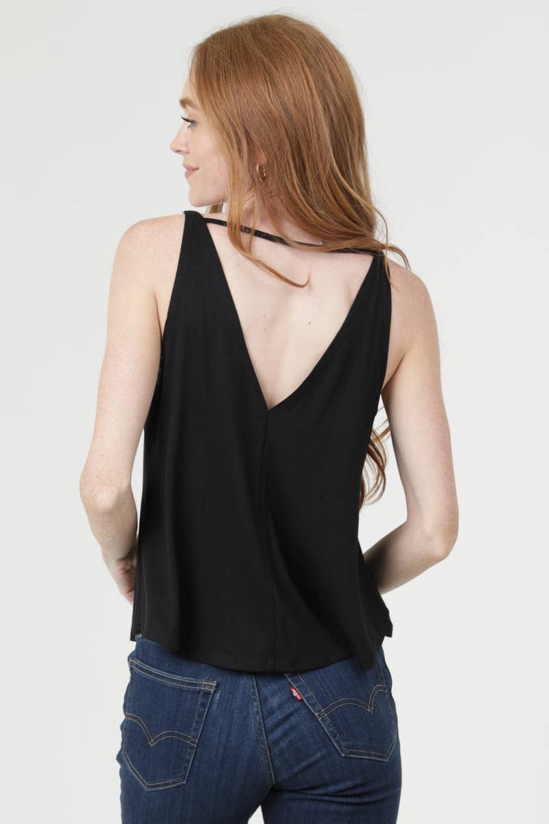 X2T72-ASIS V NECK SWINGY TANK TOP WITH OPEN BACK BASIC TANK - The Elevated Hippie
