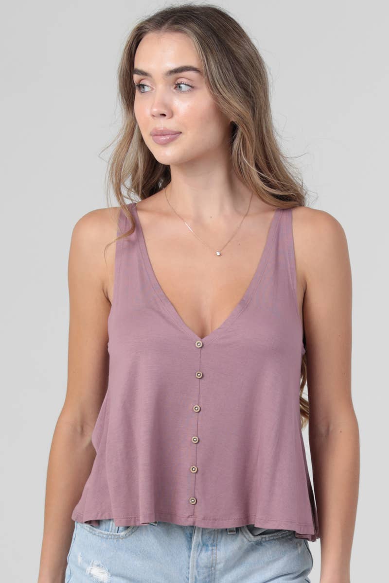 X2T72-ASIS V NECK SWINGY TANK TOP WITH OPEN BACK BASIC TANK - The Elevated Hippie