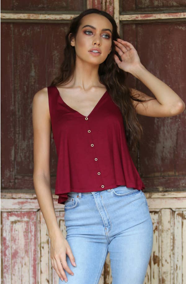 X2T72-ASIS V NECK SWINGY TANK TOP WITH OPEN BACK BASIC TANK - The Elevated Hippie