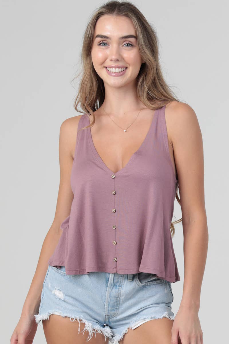 X2T72-ASIS V NECK SWINGY TANK TOP WITH OPEN BACK BASIC TANK - The Elevated Hippie