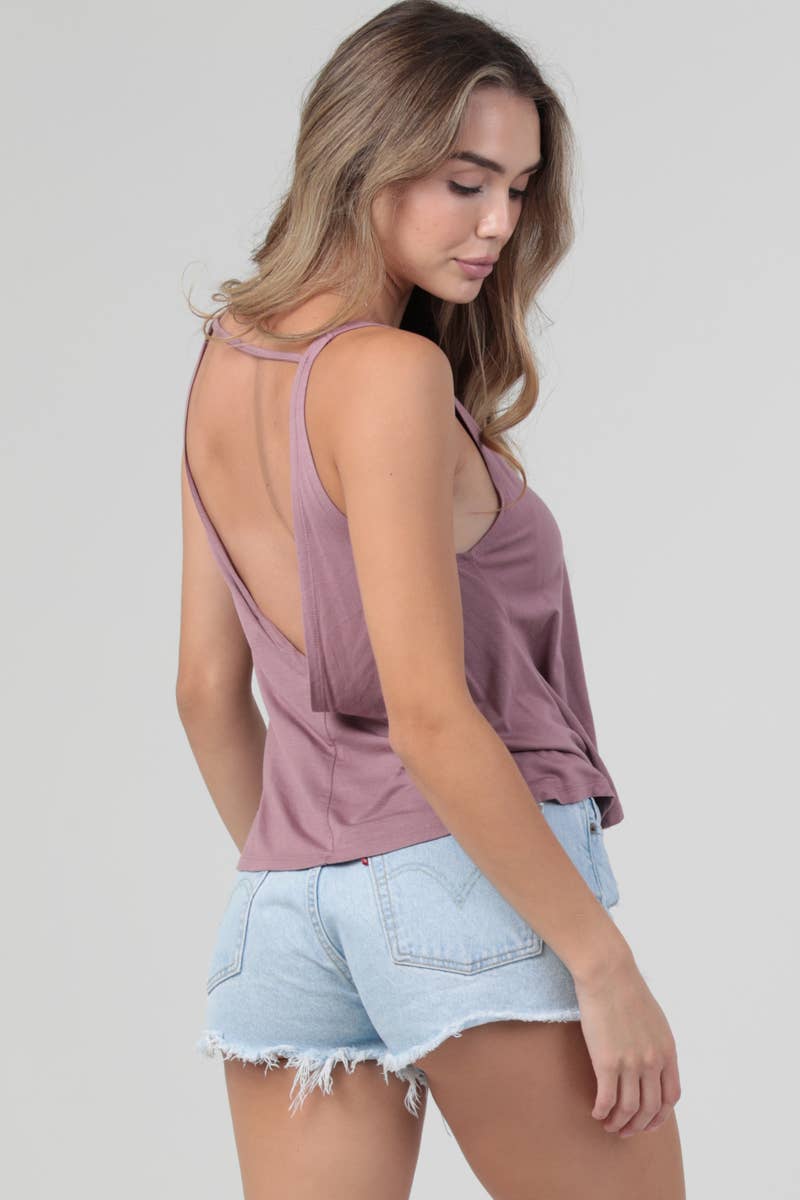 X2T72-ASIS V NECK SWINGY TANK TOP WITH OPEN BACK BASIC TANK - The Elevated Hippie