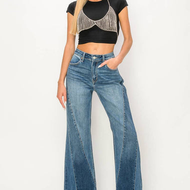 Artemis Vintage High Rise Flare Jeans – Color Block Detail, Relaxed Fit, Stretch Denim - The Elevated Hippie