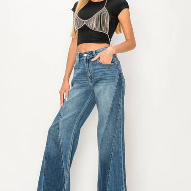 Artemis Vintage High Rise Flare Jeans – Color Block Detail, Relaxed Fit, Stretch Denim - The Elevated Hippie
