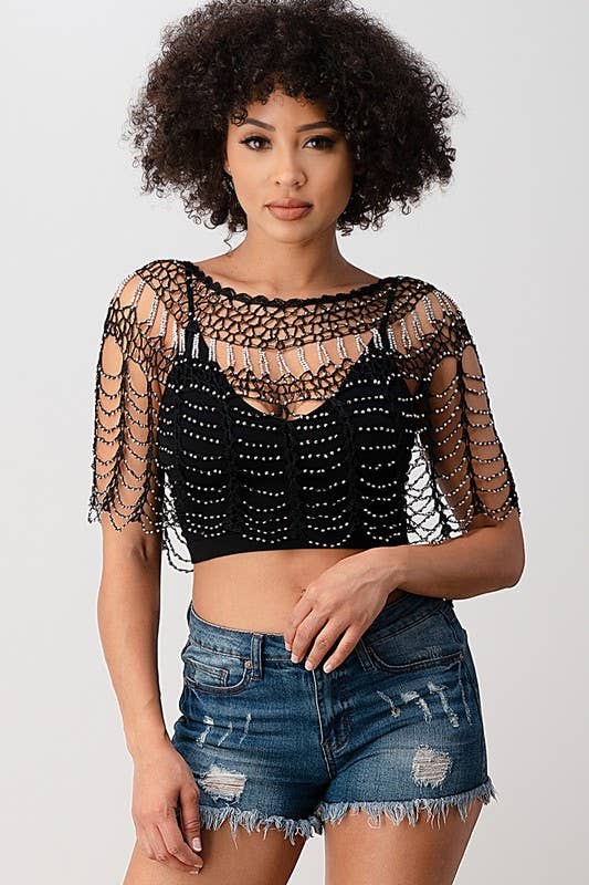 Sexy Metallic Beaded Shawl Crochet Poncho boho clothing, festival outfit, hippie style apparel | Elevated Hippie