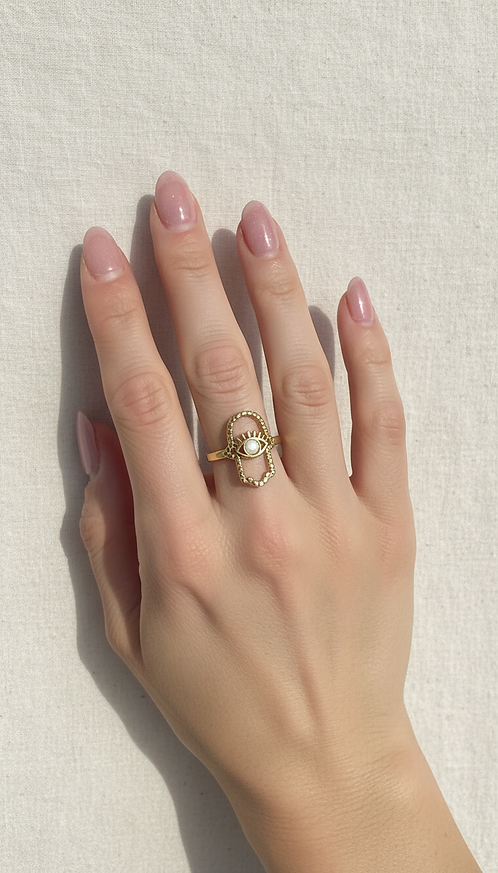Adjustable Evil Eye Hamsa Ring boho clothing, festival outfit, hippie style apparel | Elevated Hippie