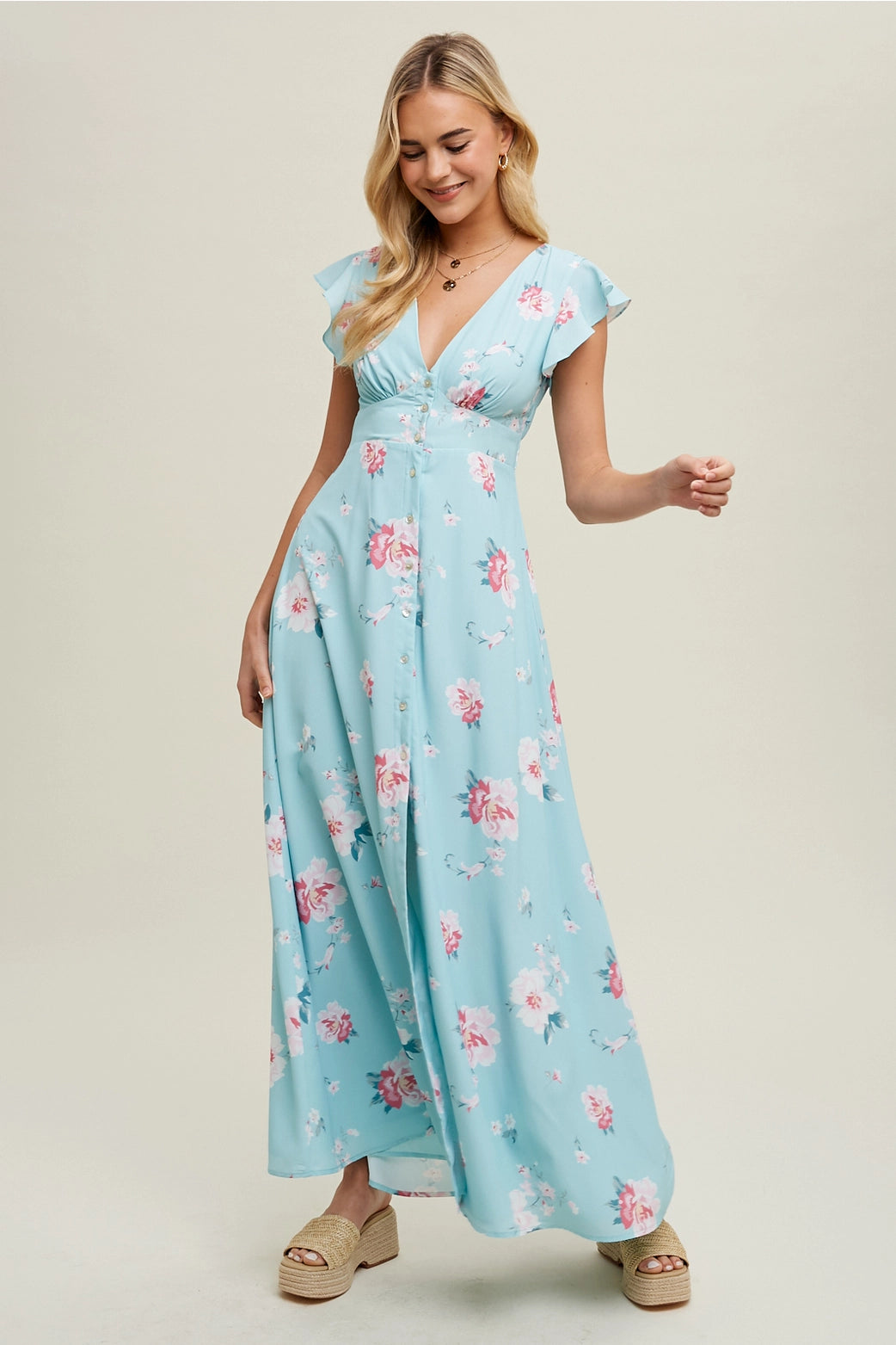 Floral Maxi Dress with Gathered Bust Detail boho clothing, festival outfit, hippie style apparel | Elevated Hippie