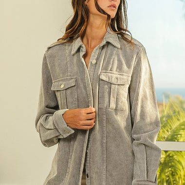 BiBi Button Up Corduroy Shacket - The Elevated Hippie