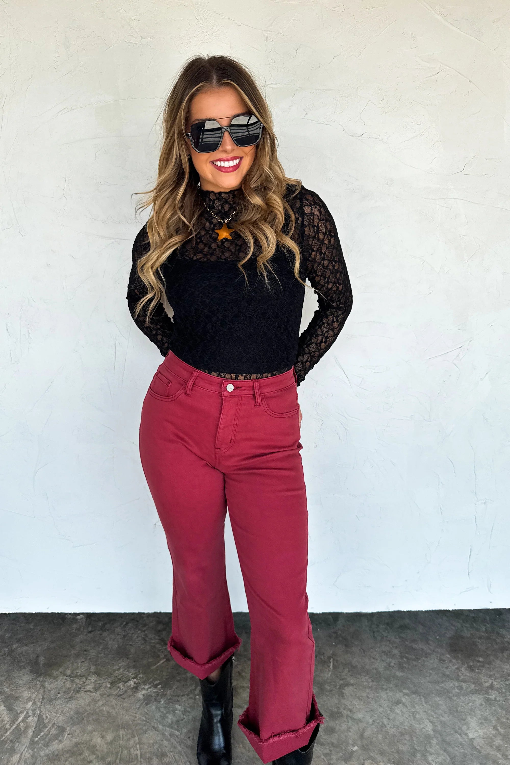 BURGUNDY URBAN NON DISTRSSED CROP JEAN - The Elevated Hippie