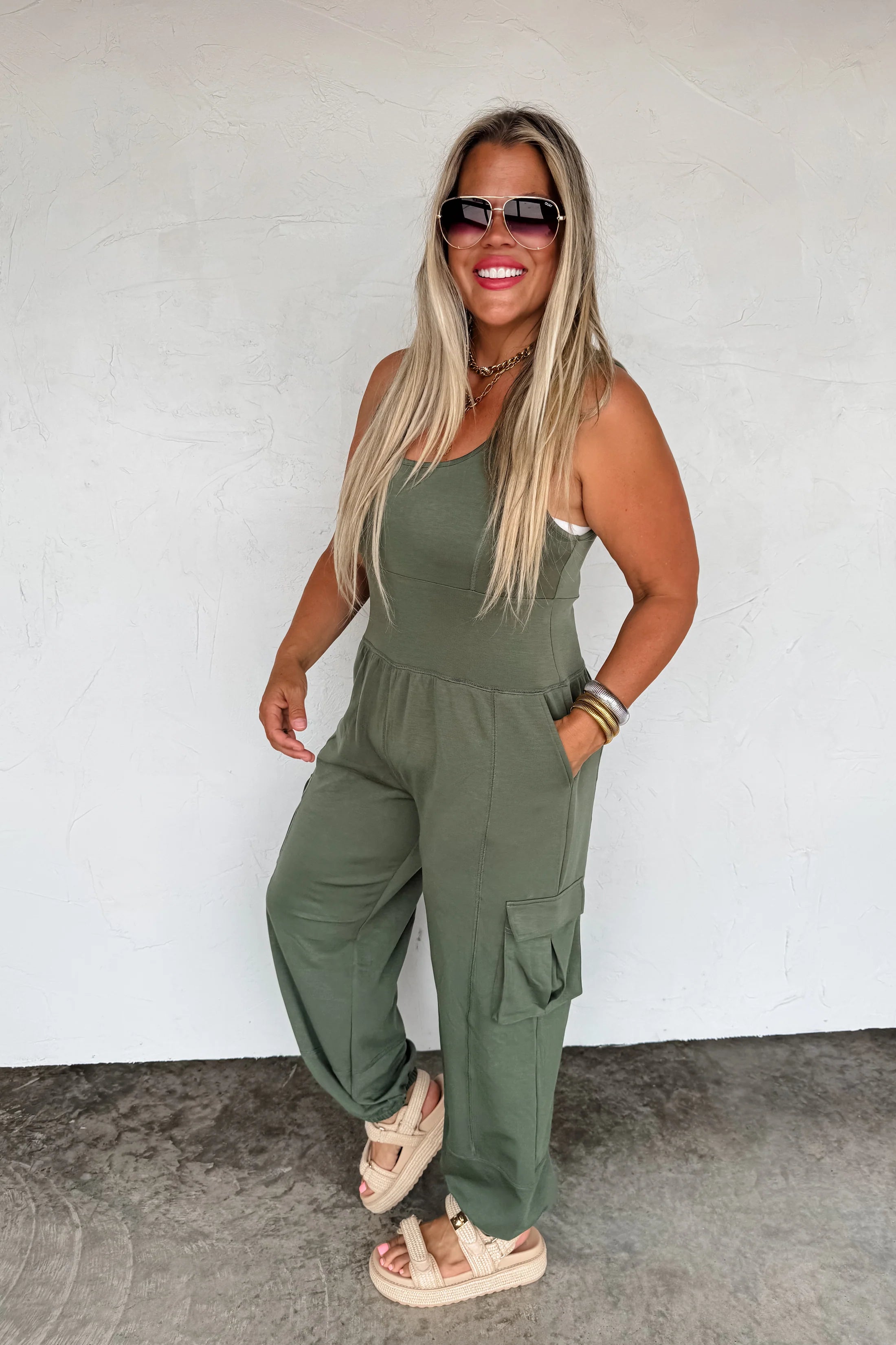 ALL SET TANK ROMPERBoho Tank Romper – Soft Stretch Fabric – Scoop Neck – Side & Cargo Pockets – Casual Utility One-Piece - The Elevated Hippie