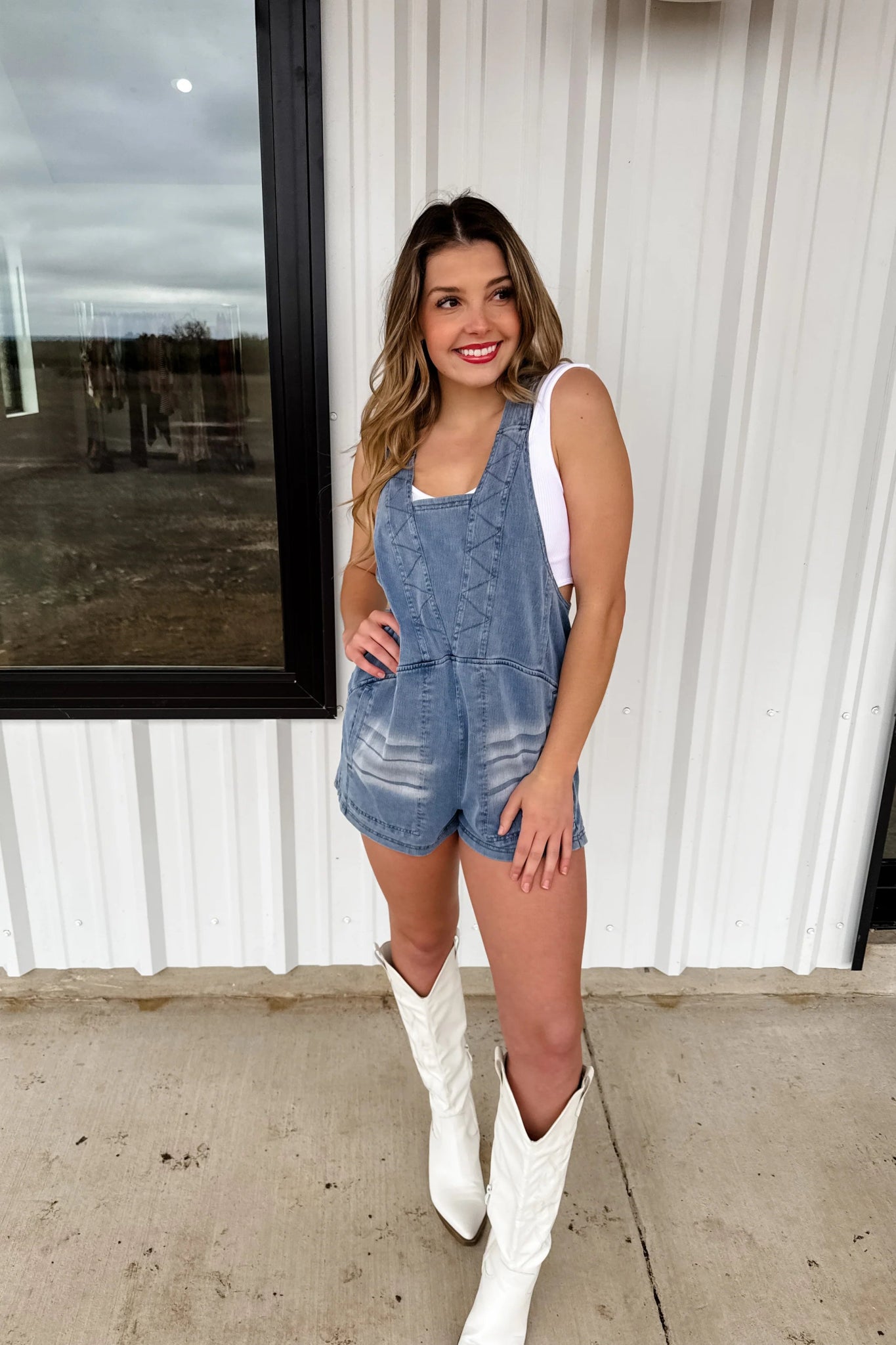 Daydream Denim Romper – V-Neck Stretch Jogger Style Romper with Pockets - The Elevated Hippie