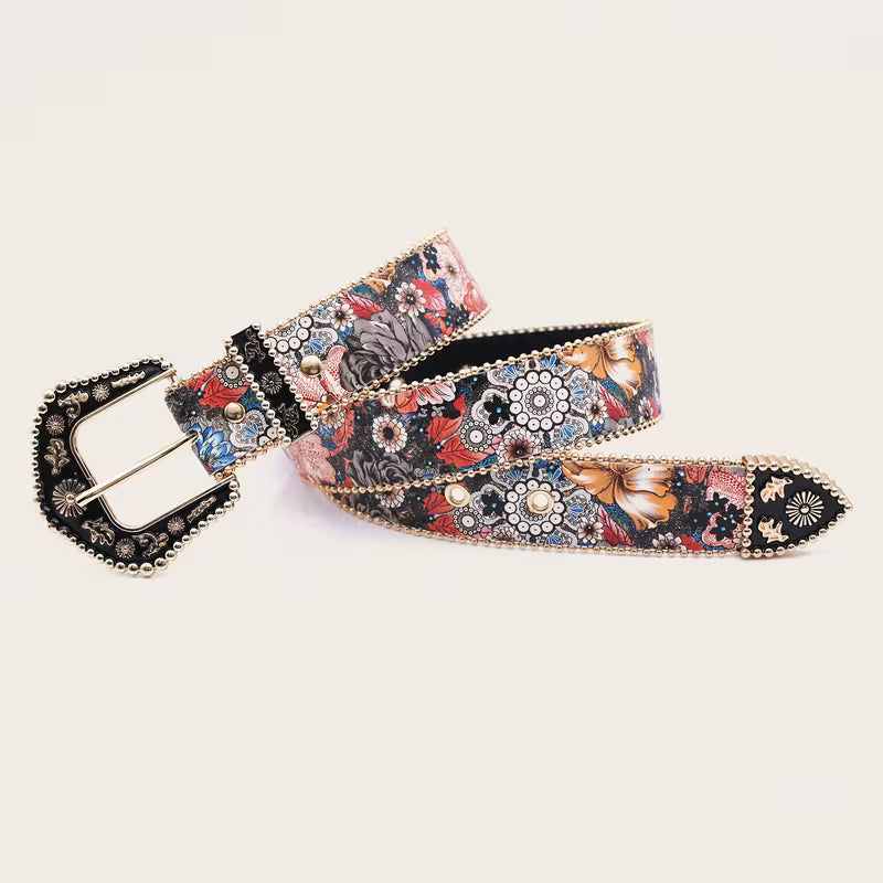 Vintage Floral Belt - Metallic Accent boho clothing, festival outfit, hippie style apparel | Elevated Hippie