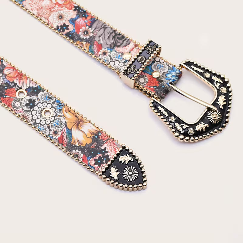 Vintage Floral Belt - Metallic Accent boho clothing, festival outfit, hippie style apparel | Elevated Hippie