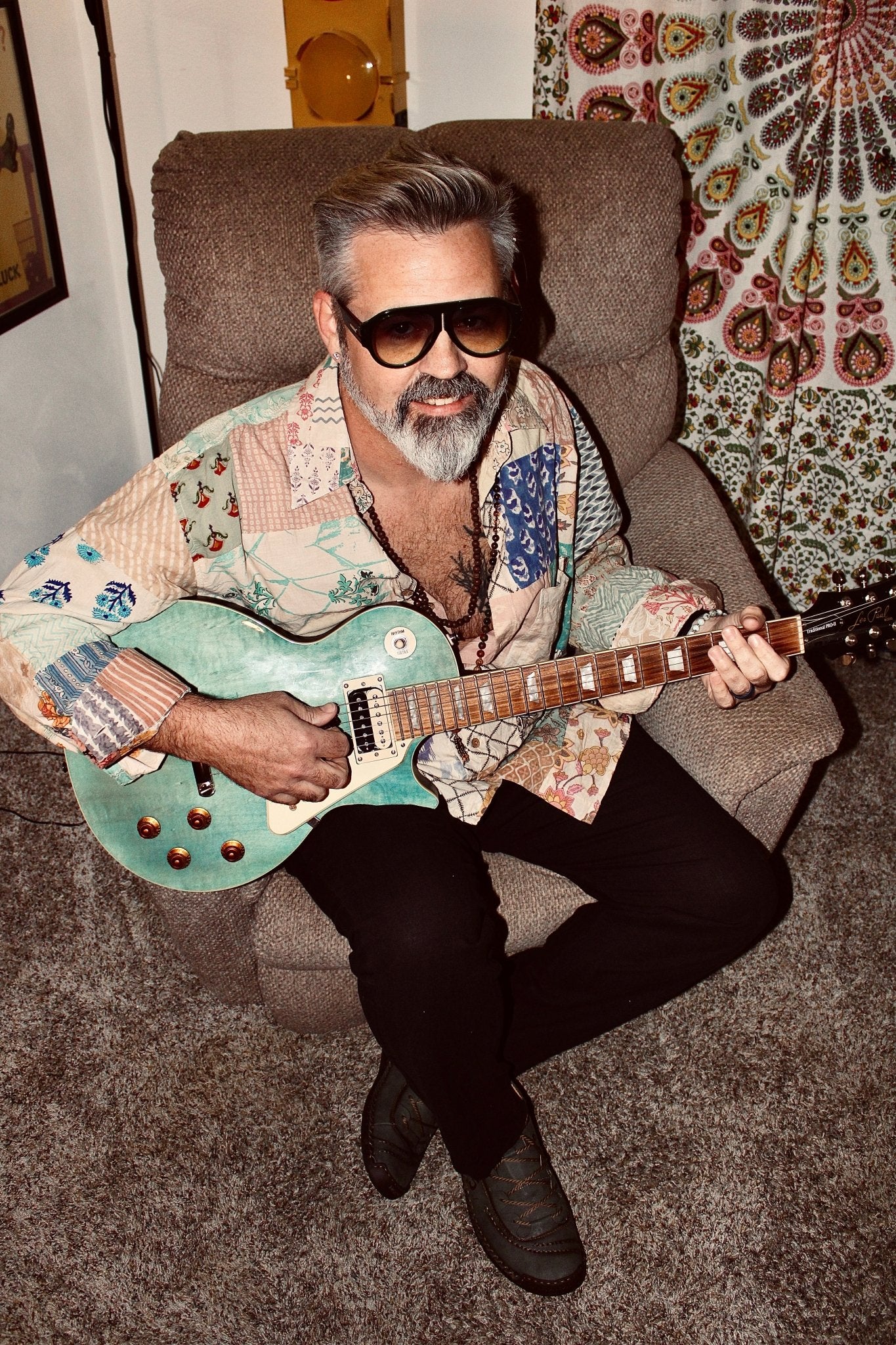 Men’s Patchwork Cotton Shirt – Long Sleeve Boho Style, One-of-a-Kind - The Elevated Hippie