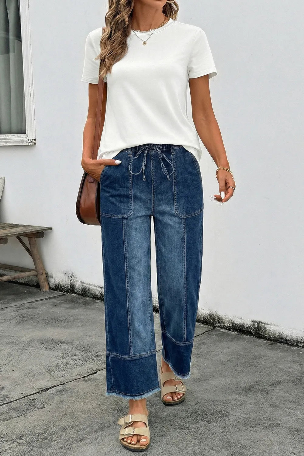 High Waist Drawstring Wide Leg Denim Pants boho clothing, festival outfit, hippie style apparel | Elevated Hippie