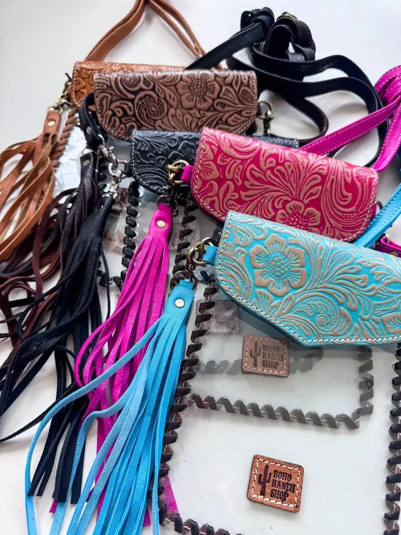Phone Clear Crossbody Western Tooled Leather Mobile Purse - The Elevated Hippie