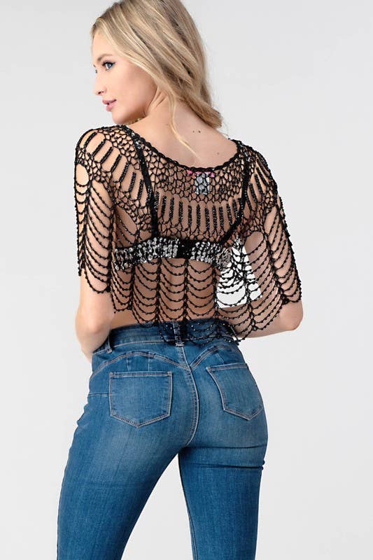 Sexy Metallic Beaded Shawl Crochet Poncho boho clothing, festival outfit, hippie style apparel | Elevated Hippie