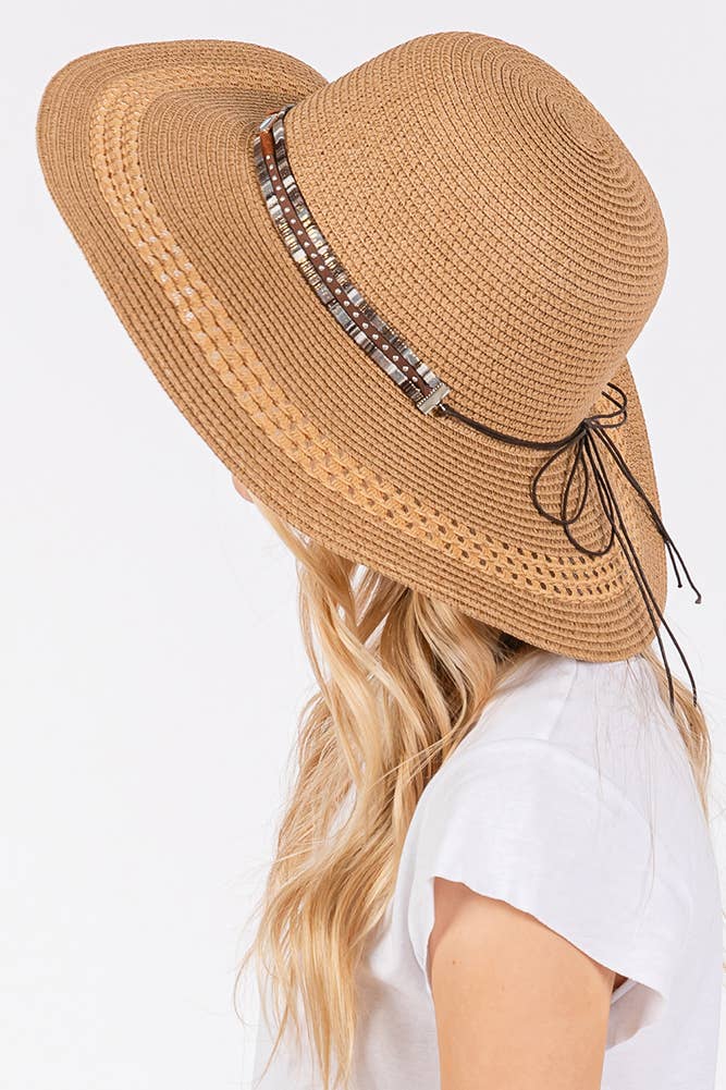 Evil Eye and Multi Design Band Wide Brim Straw Hat boho clothing, festival outfit, hippie style apparel | Elevated Hippie
