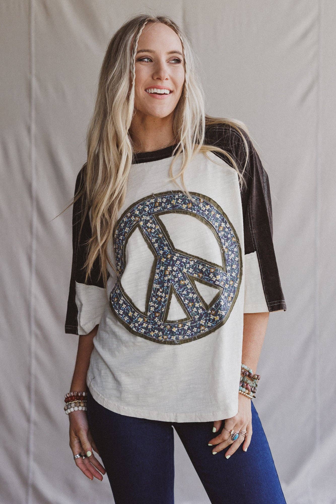 Three Bird Nest - Peaceful Contrast Top - Navy Ivory boho clothing, festival outfit, hippie style apparel | Elevated Hippie