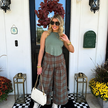 Cayla Crop Plaid Pants – High Rise Palazzo Fit, Elastic Waist, 100% Cotton - The Elevated Hippie