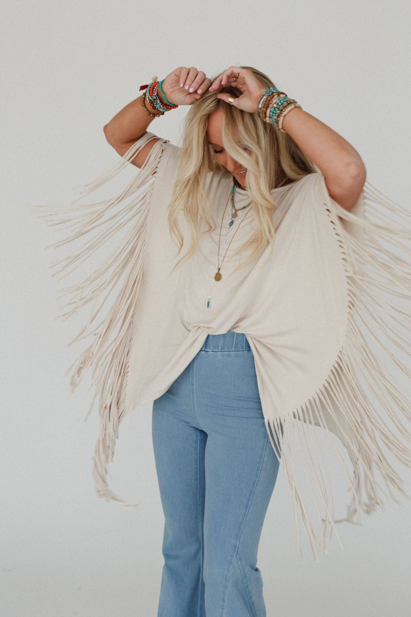 Western Showstopper Fringe Top - Oat boho clothing, festival outfit, hippie style apparel | Elevated Hippie