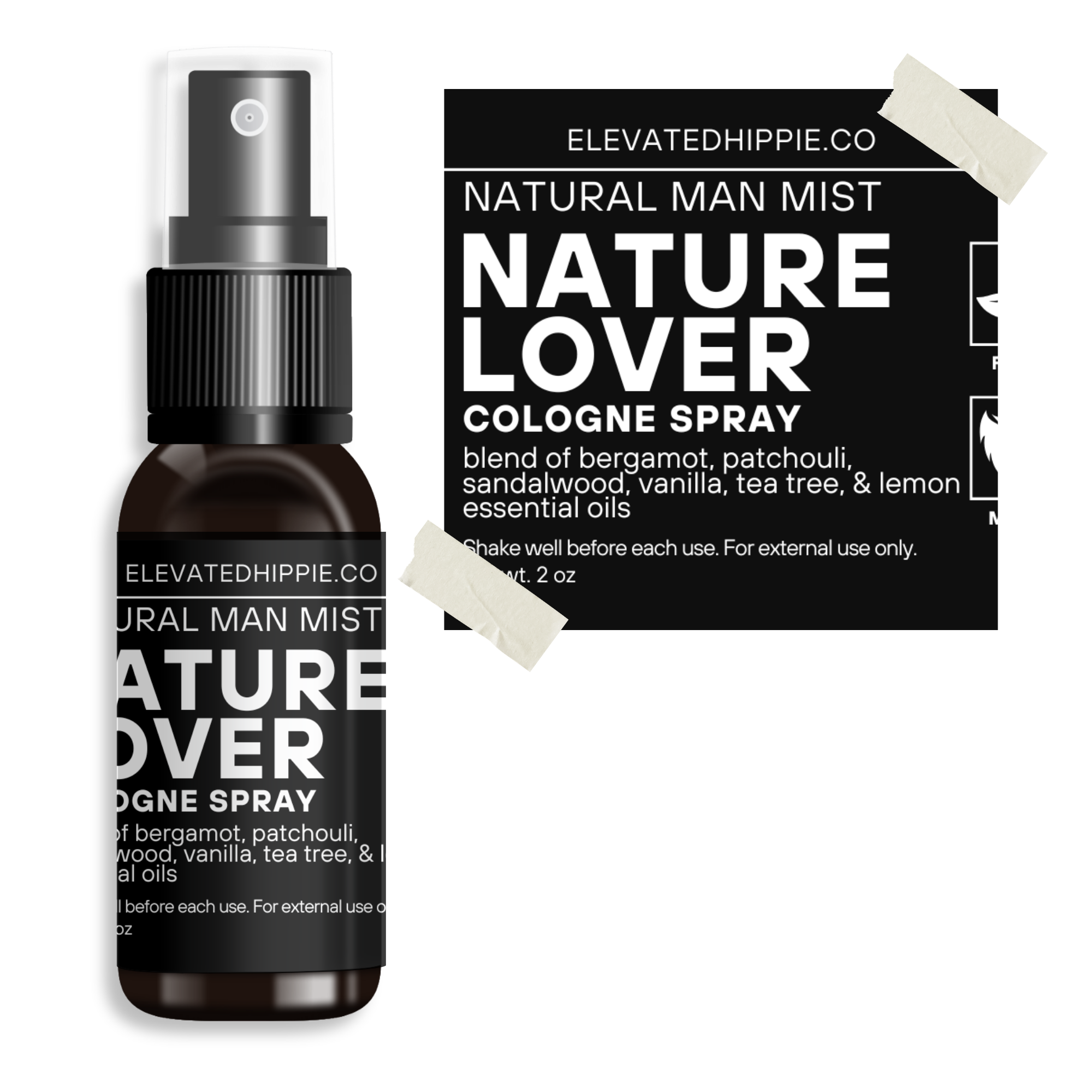 Nature Lover Natural Man Mist Cologne Spray – Bergamot, Sandalwood & Patchouli (2 oz) boho clothing, festival outfit, hippie style apparel | Elevated Hippie