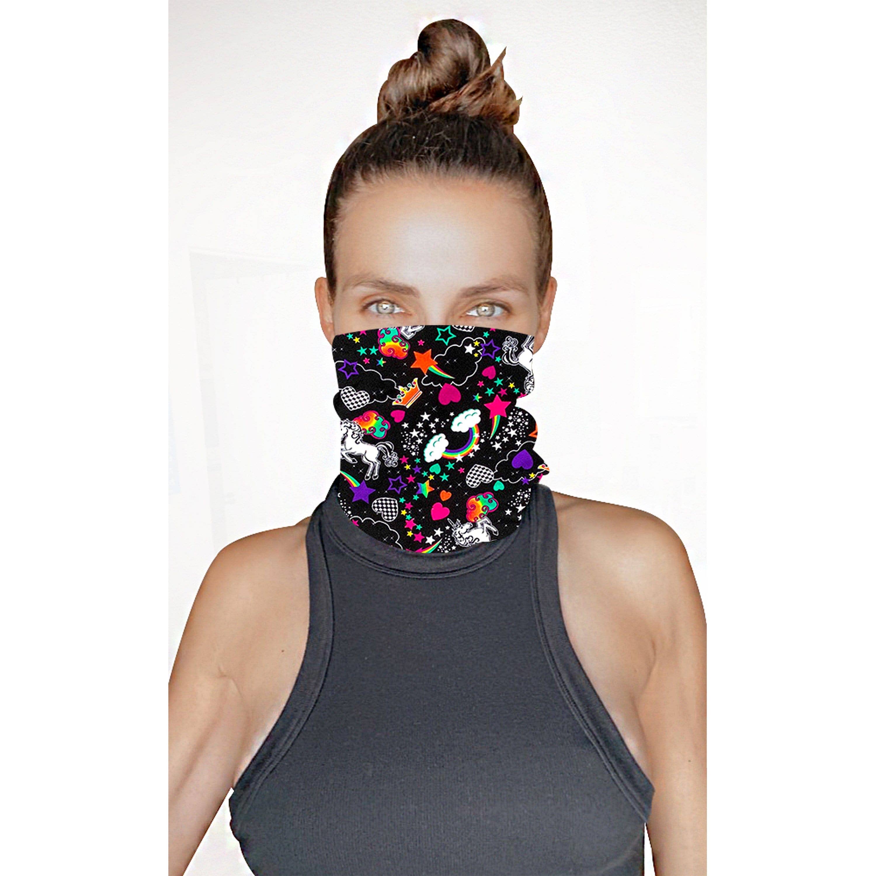 Girl Crush Black & Neon Rainbow Blacklight Sexy Necksie Face Coverings boho clothing, festival outfit, hippie style apparel | Elevated Hippie