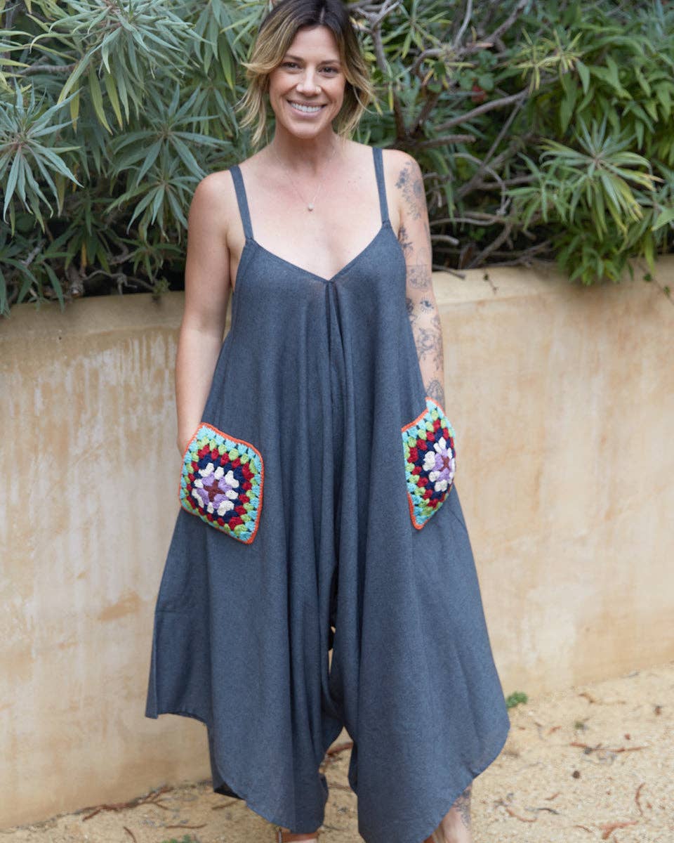 Granny Square Jumpsuit boho clothing, festival outfit, hippie style apparel | Elevated Hippie