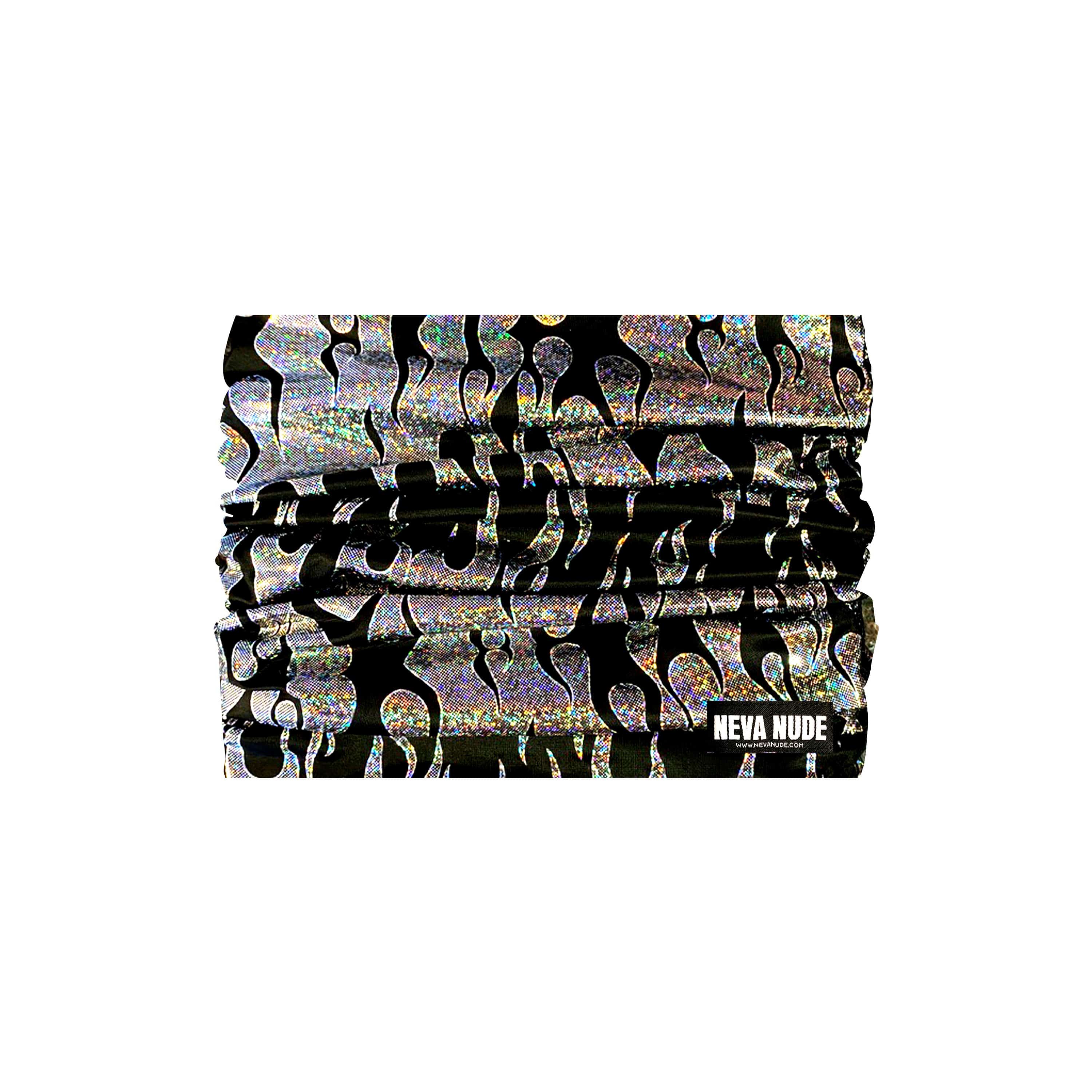 Robo Meltdown Black Holographic Flame Sexy Necksie Face Covering boho clothing, festival outfit, hippie style apparel | Elevated Hippie