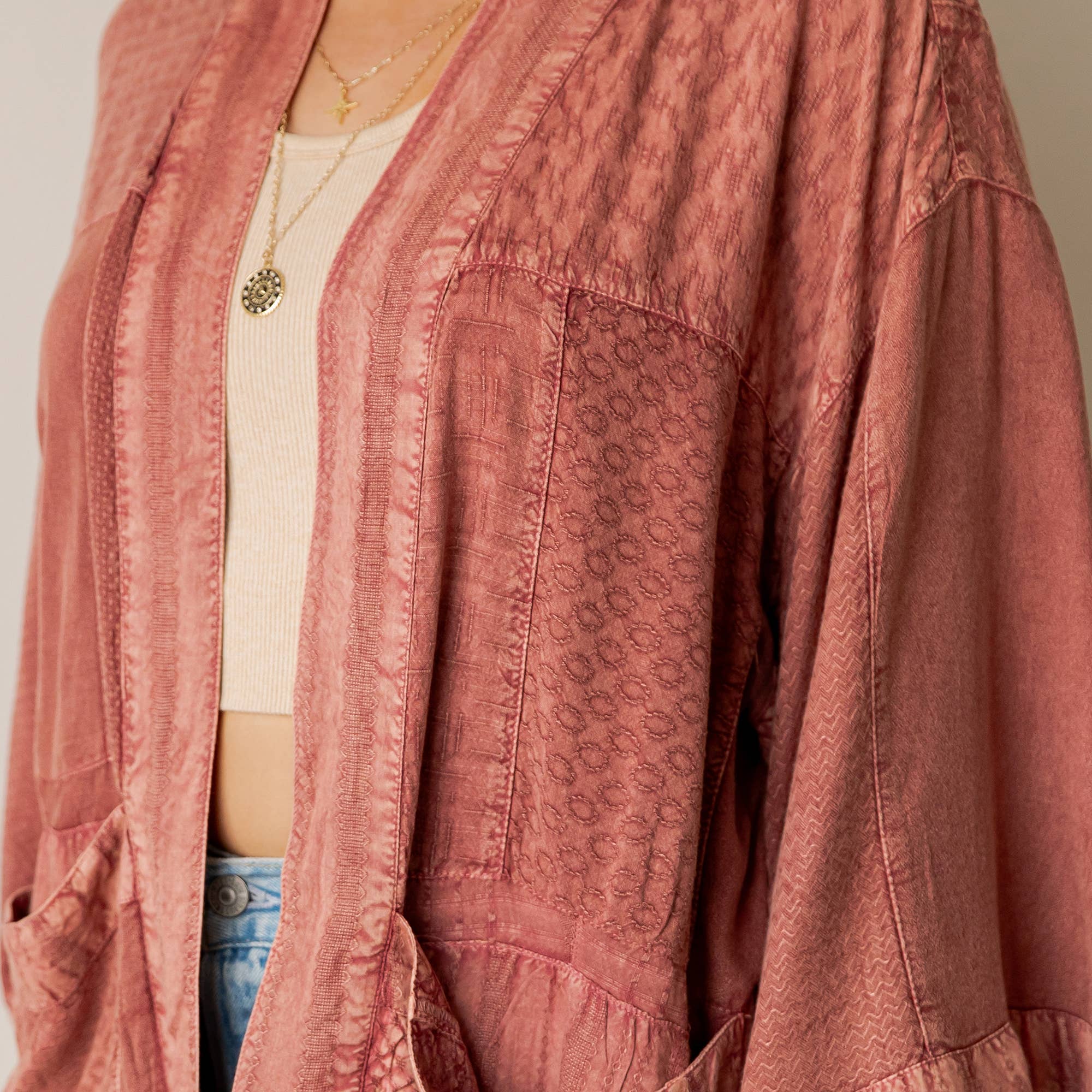 Young Threads Boho Mixed-Print Kimono Cardigan with Pockets boho clothing, festival outfit, hippie style apparel | Elevated Hippie