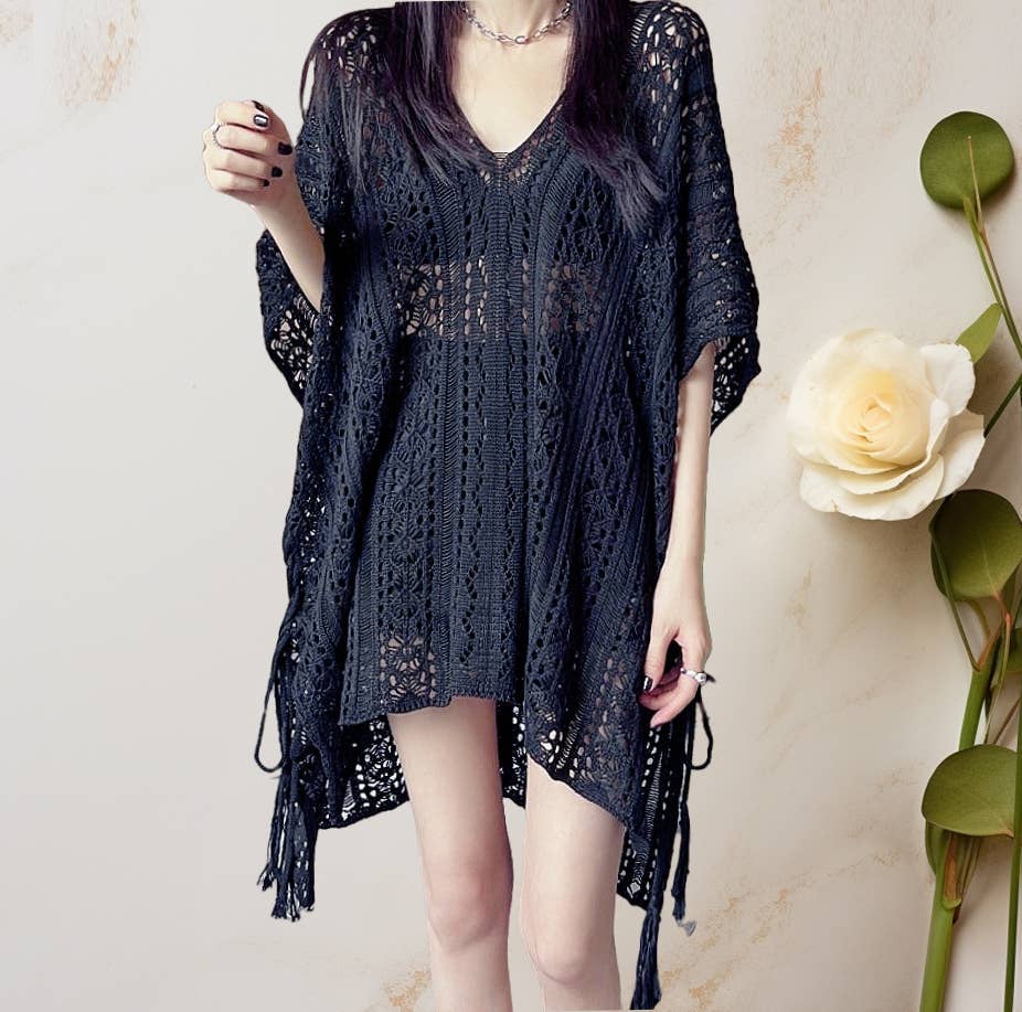 Tassel Detailed Crochet Tunic Cover Up – Boho Beach Kaftan boho clothing, festival outfit, hippie style apparel | Elevated Hippie