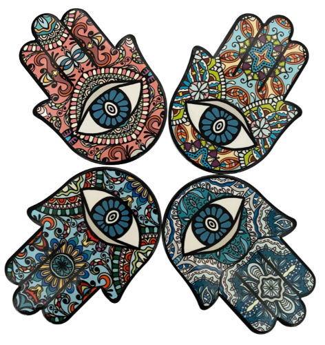 Evil Eye & Hamsa Hand Ceramic Coaster Trivet Set boho clothing, festival outfit, hippie style apparel | Elevated Hippie