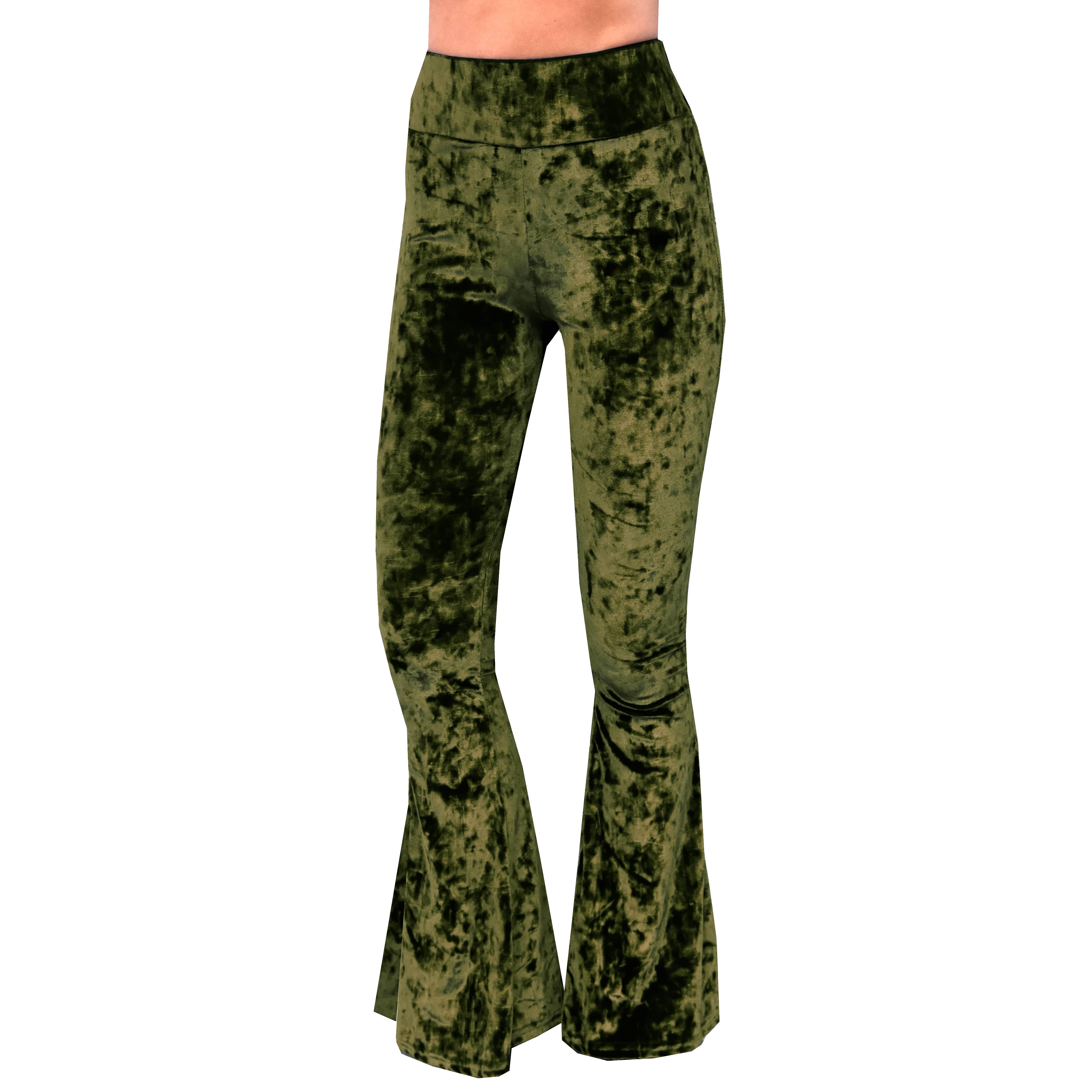 Velvet Bell Bottoms - Olive - The Elevated Hippie
