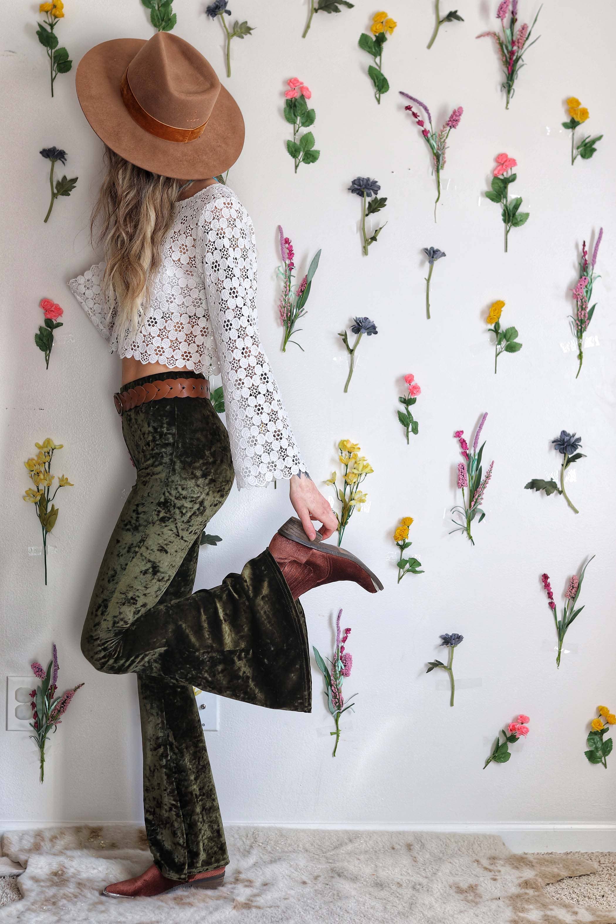 Velvet Bell Bottoms - Olive - The Elevated Hippie