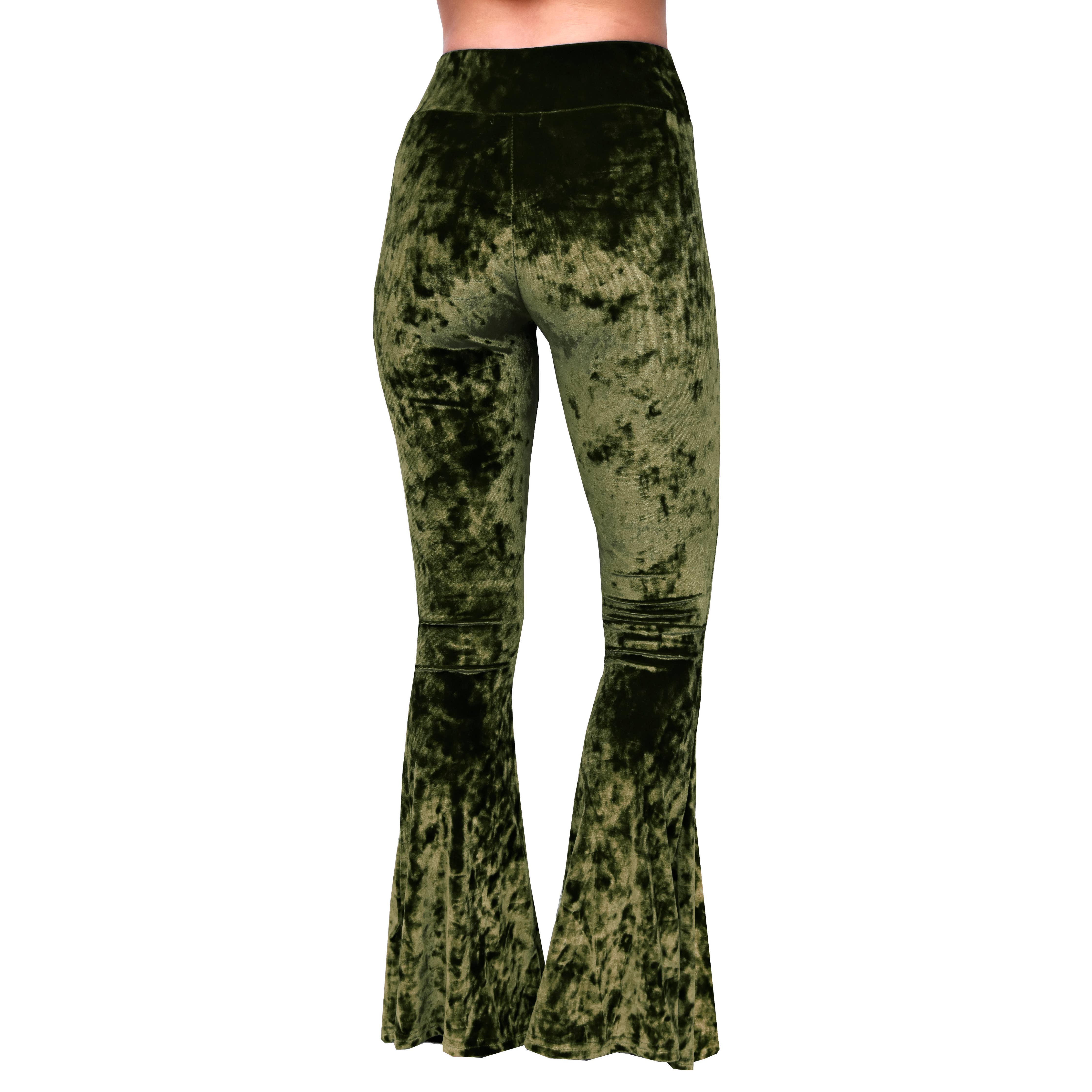 Velvet Bell Bottoms - Olive - The Elevated Hippie