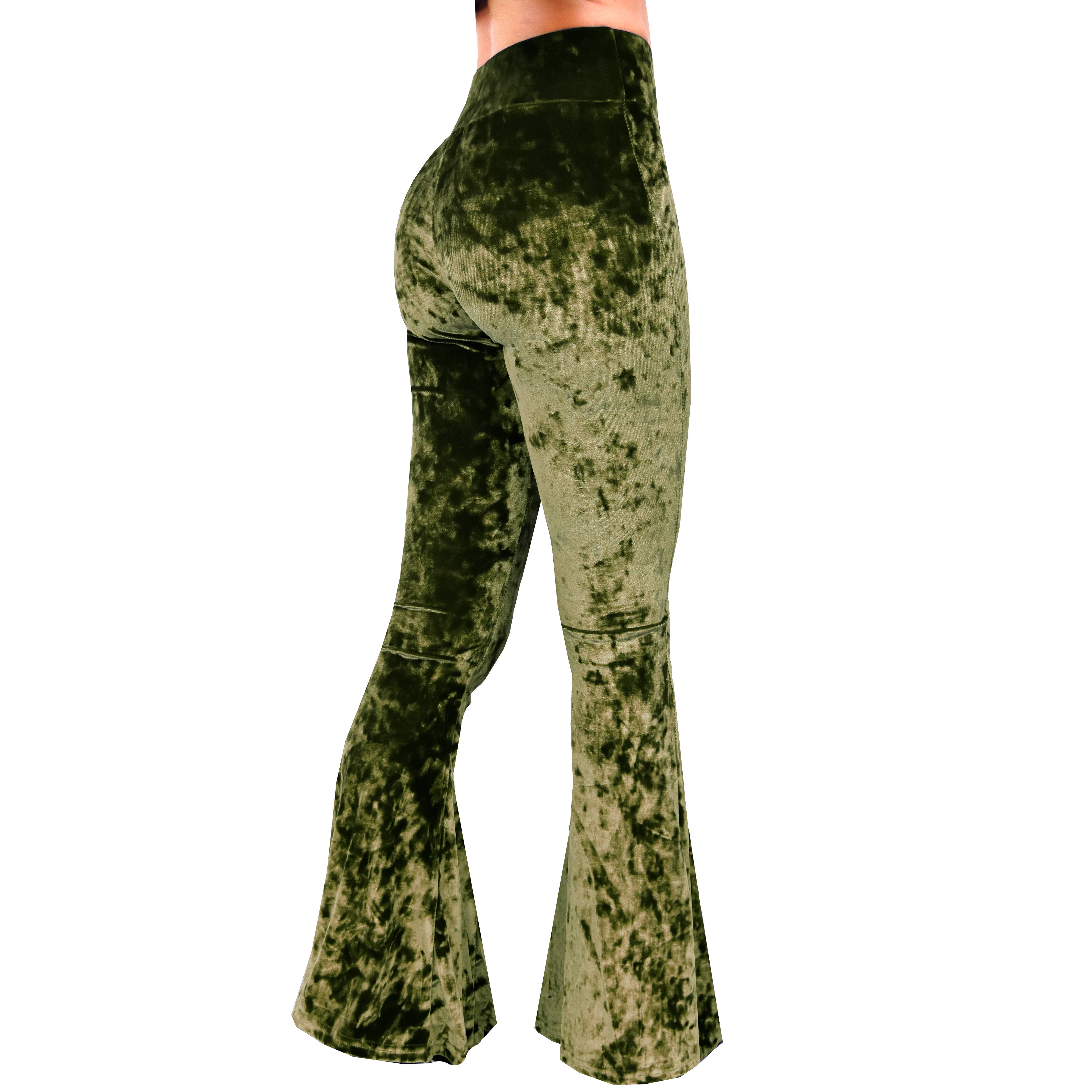 Velvet Bell Bottoms - Olive - The Elevated Hippie