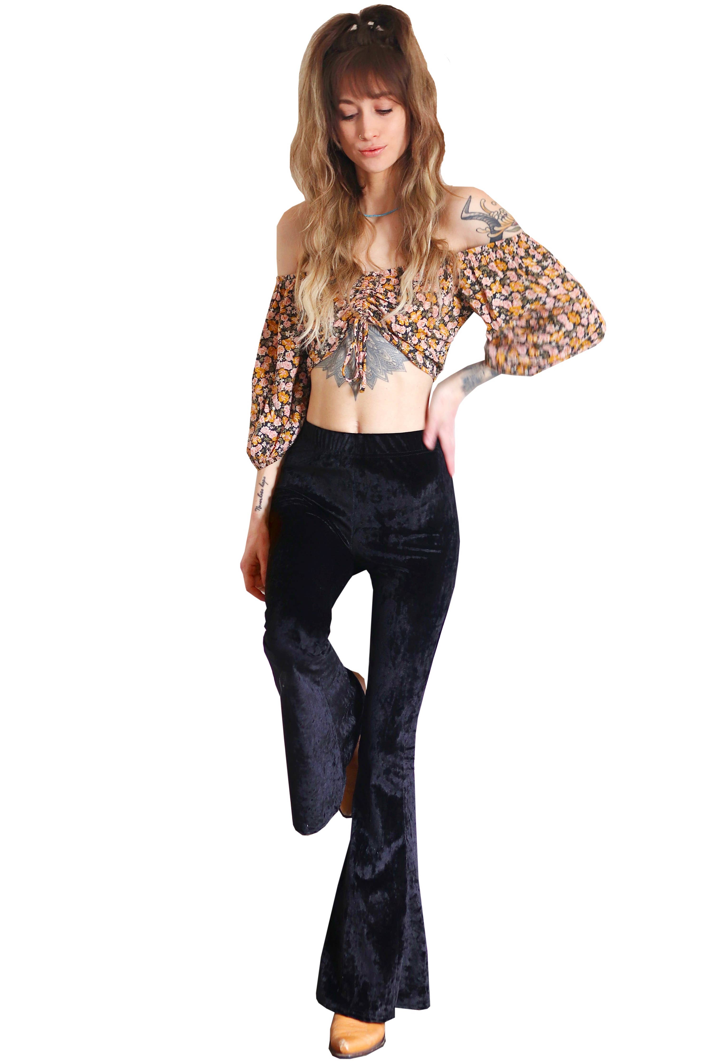 Velvet Bell Bottoms - Black - The Elevated Hippie