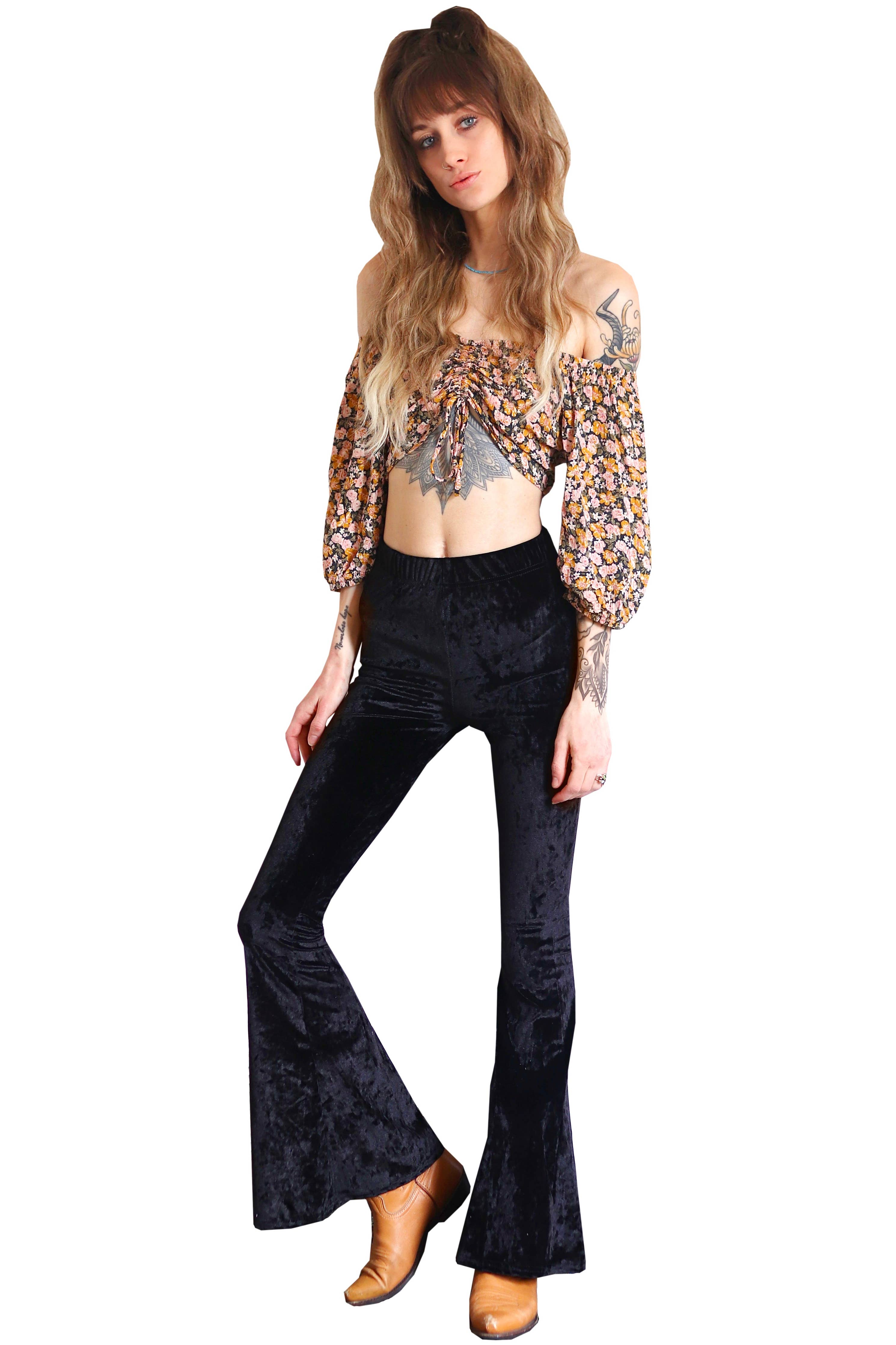 Velvet Bell Bottoms - Black - The Elevated Hippie