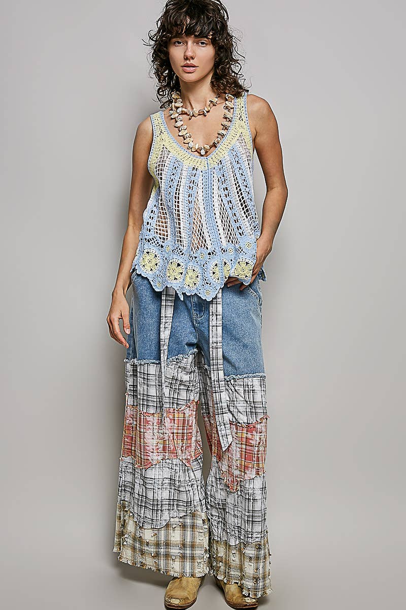 V-Neck Sleeveless Scalloped Edge Stripe Border Crochet Top boho clothing, festival outfit, hippie style apparel | Elevated Hippie