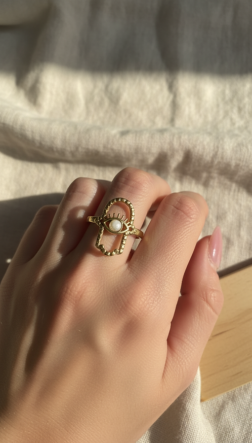 Adjustable Evil Eye Hamsa Ring boho clothing, festival outfit, hippie style apparel | Elevated Hippie