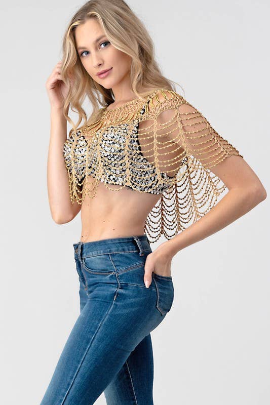 Sexy Metallic Beaded Shawl Crochet Poncho boho clothing, festival outfit, hippie style apparel | Elevated Hippie