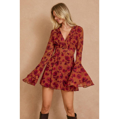 Canyon Still Double Ruffled Sleeve Mini Dress - The Elevated Hippie